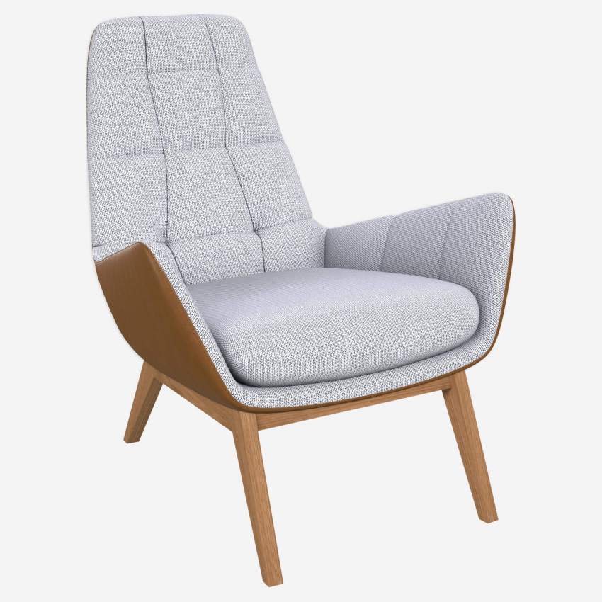 Sessel aus Fasoli-Stoff - Hellgrau und Vintage-Leder - Eichenfüße