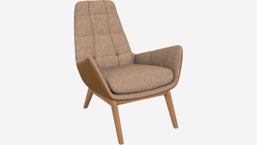 Sessel aus Bellagio-Stoff - Morgenrot und Vintage-Leder - Eichenfüße