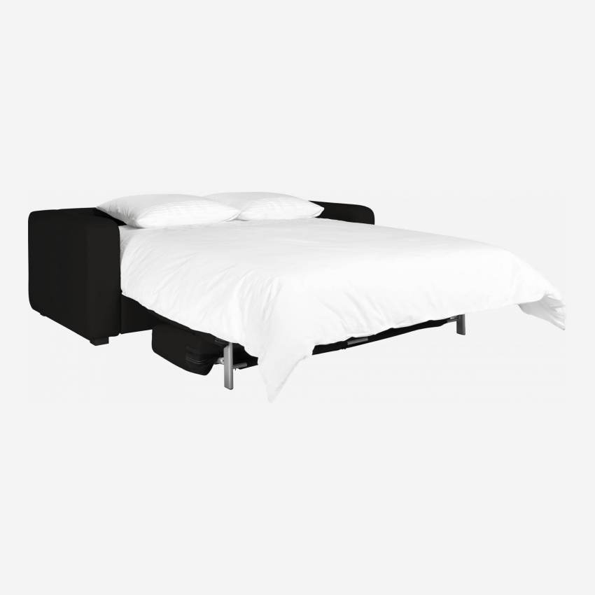 Canapé 3 places convertible en cuir avec sommier à lattes - Noir