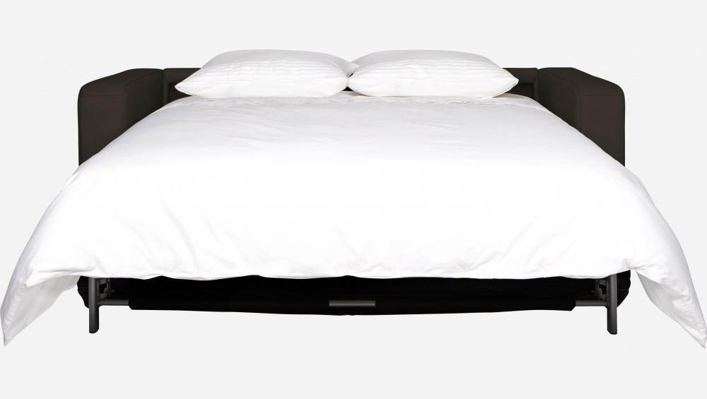 Sofá cama 2 plazas de piel + somier de láminas - Castaño
