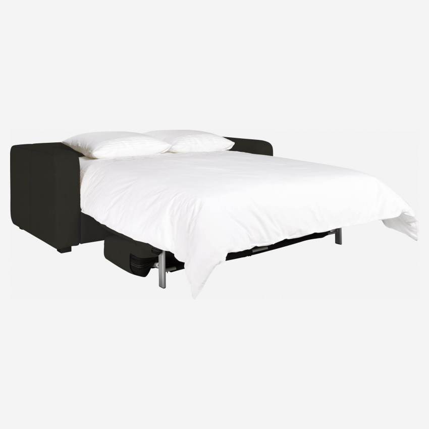 Sofá cama 2 plazas de piel + somier de láminas - Castaño