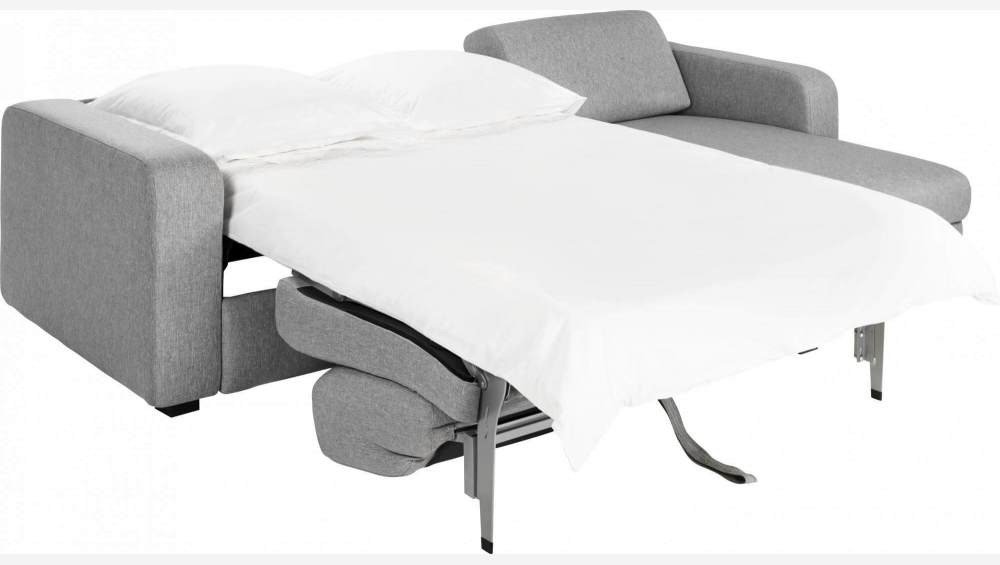 Sofá-cama de canto 2 lugares de tecido com sommier de ripas - Cinza claro