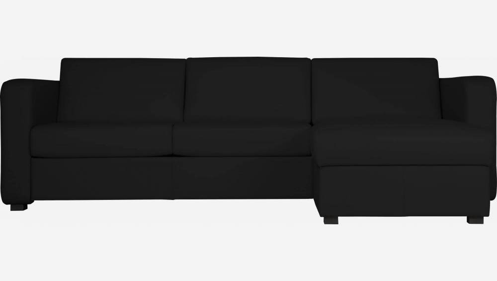 2-Sitzer-Ecksofa aus Leder mit Schlaffunktion und Lattenrost - Schwarz