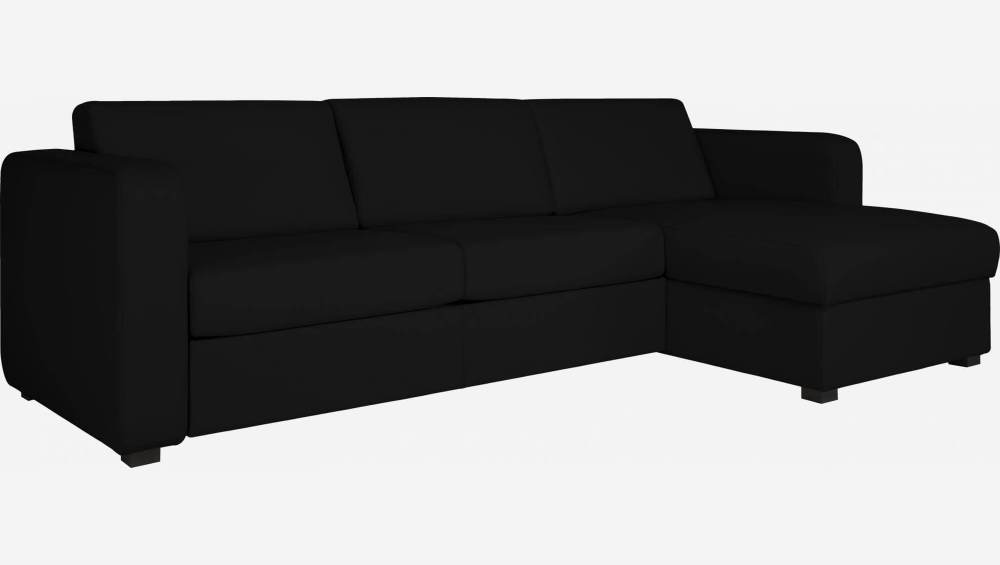 Sofá cama esquinero reversible 2 plazas de piel con almacenaje + somier de láminas - Negro