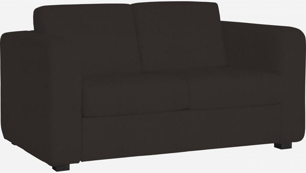 Sofá-cama compacto de pele com sommier de ripas - Castanho