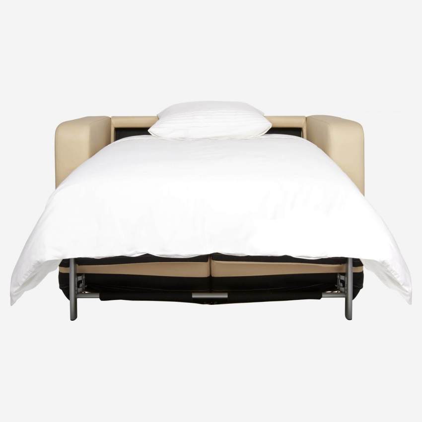Sofá cama compacto de piel + somier de láminas - Crema