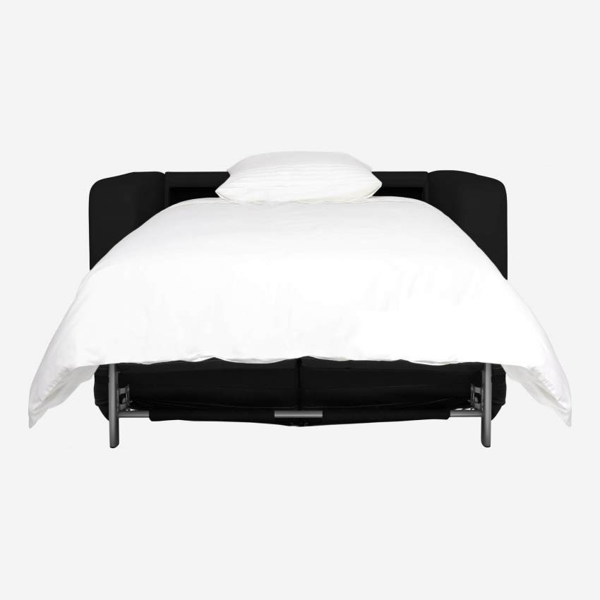 Sofá-cama compacto de pele com sommier de ripas - Preto