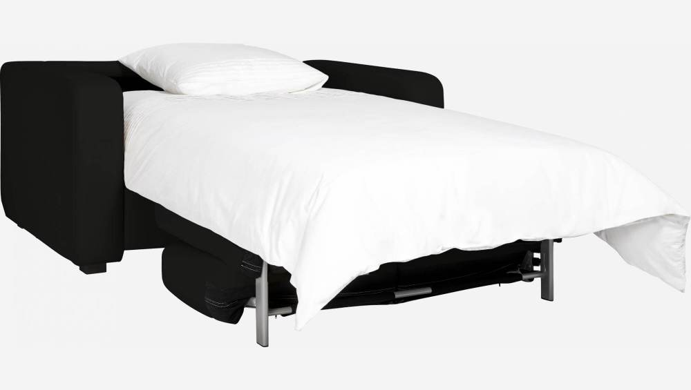 Sofá-cama compacto de pele com sommier de ripas - Preto