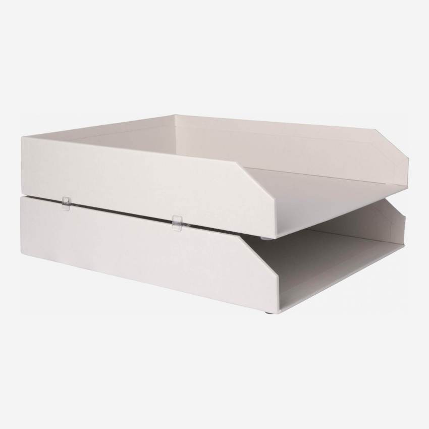 Lote de 2 tabuleiros de secretária empilháveis em cartão – 23,5 x 6,5 x 32 cm – Cinzento