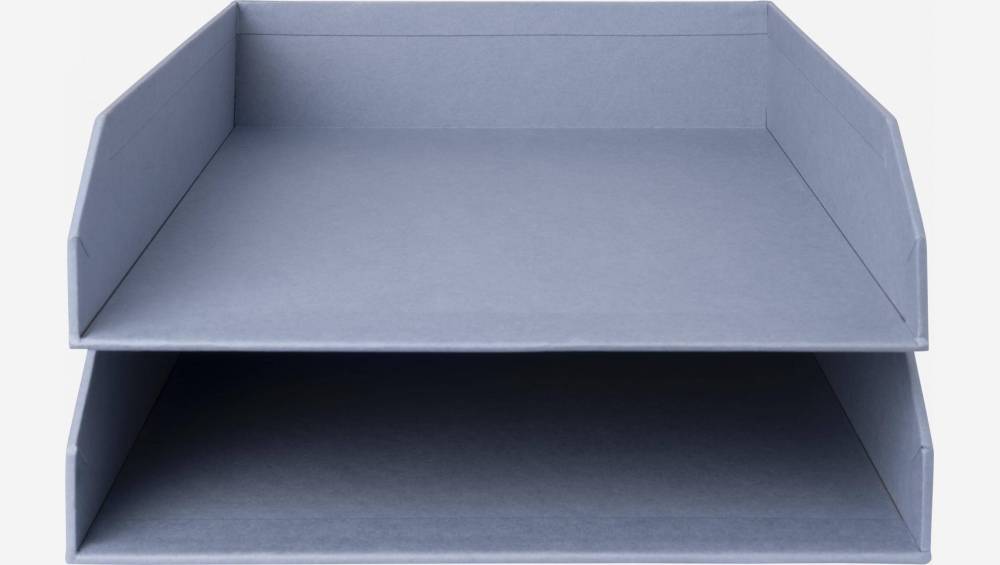 2er-Set stapelbare Briefablagen aus Pappkarton – 23,5 x 6,5 x 32 cm – Blau