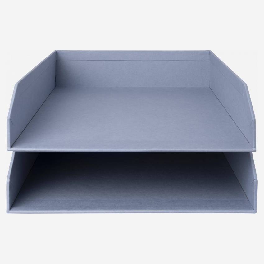 Lote de 2 tabuleiros de secretária empilháveis em cartão – 23,5 x 6,5 x 32 cm – Azul