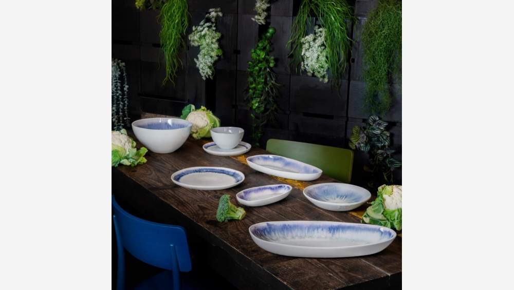 Saladeira em grés - 27 cm - Branco e azul 