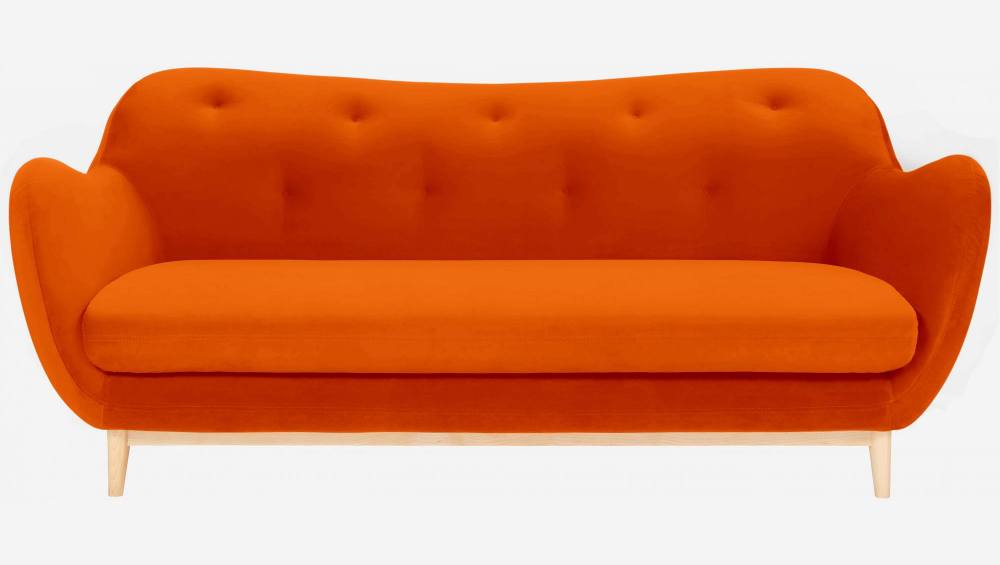Sofá de 3 plazas de terciopelo - Naranja - Diseñado por Adrien Carvès