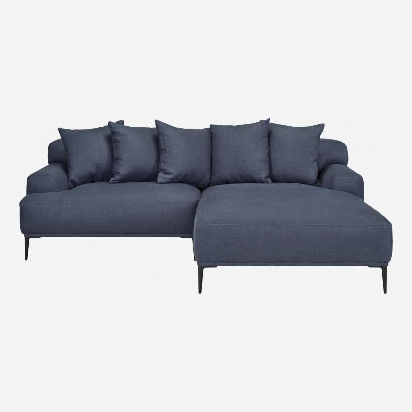 Canapé 2 places en lin avec angle droit - Bleu