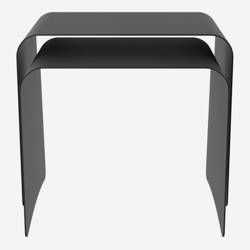 Juego de 2 mesas nido redondas, metal negro, decoración de madera - Loft -  empotrado, 1x Ø77 x