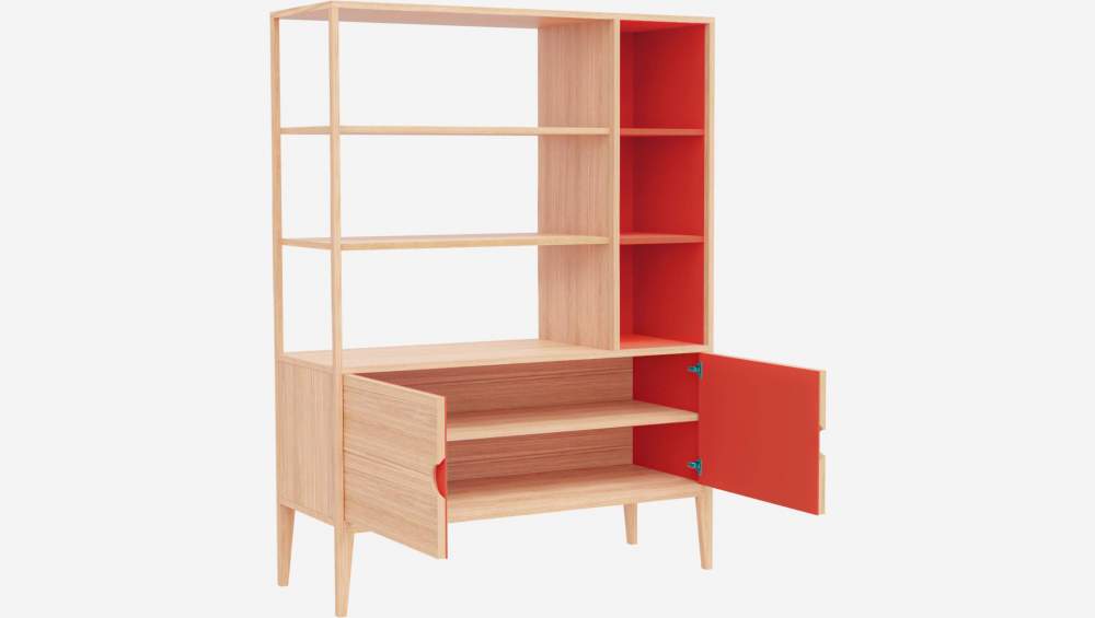 Bücherregal aus Eiche - Naturfarben und Orange - Design by Adrien Carvès