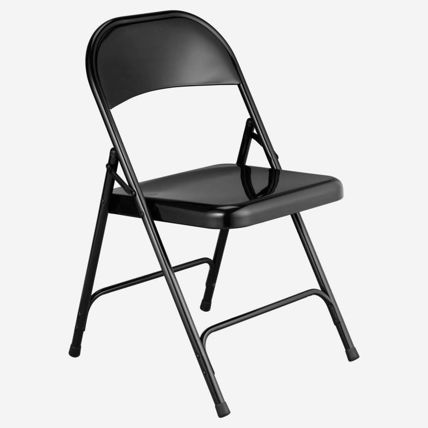 Cadeira dobrável preta em aço lacado
