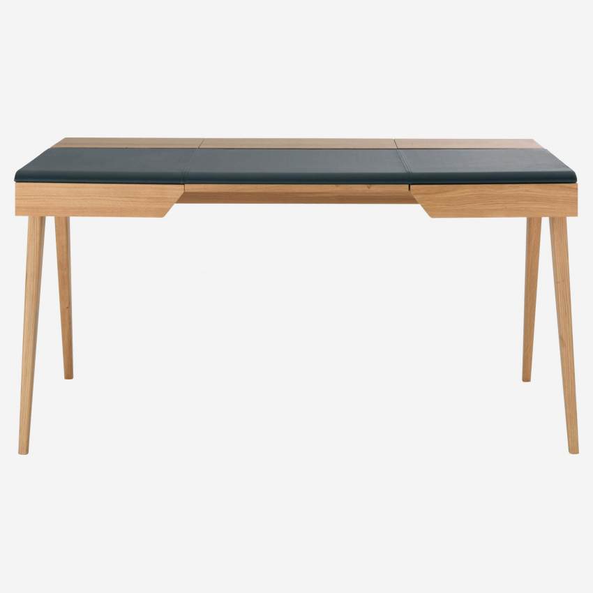 Schreibtisch aus Eiche und braunem Leder - 147 cm 