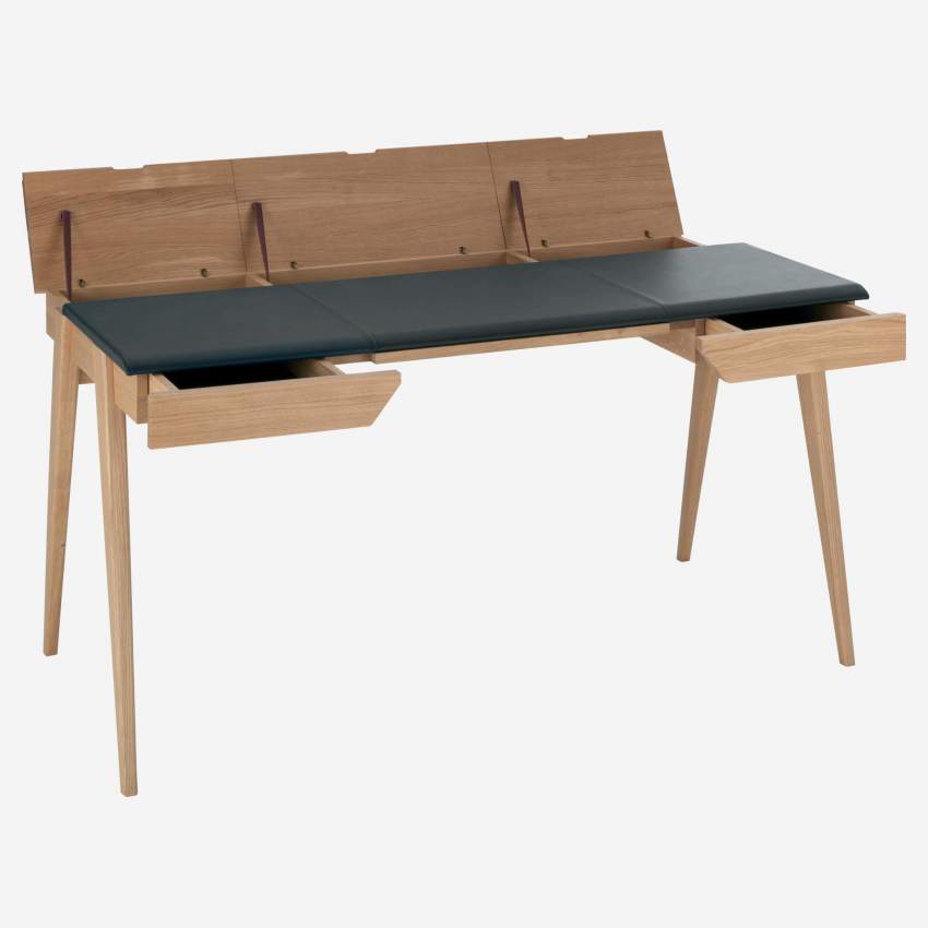 Schreibtisch aus Eiche und braunem Leder - 147 cm 