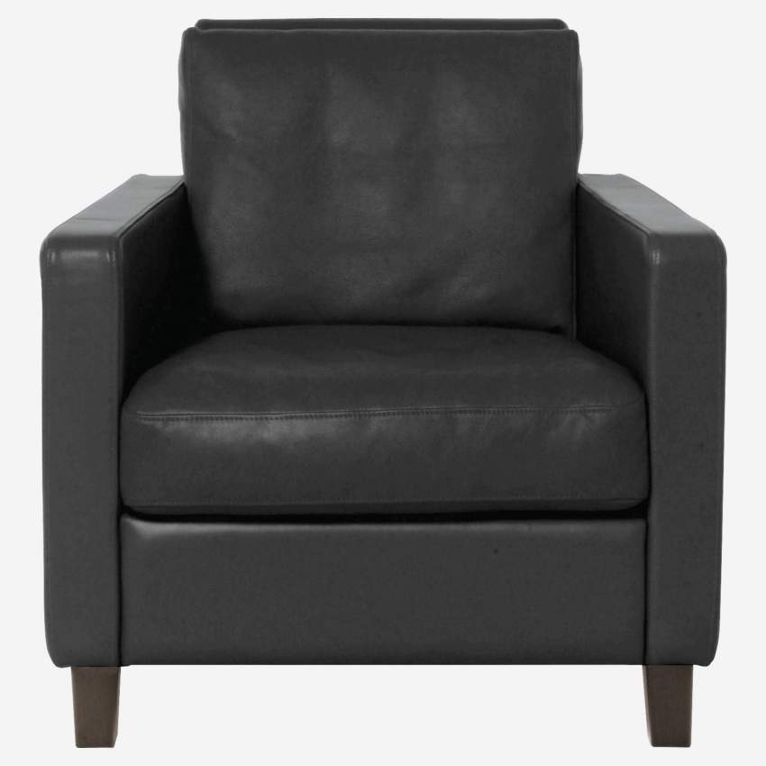 Sessel aus Leder - Schwarz - Schwarze Füße