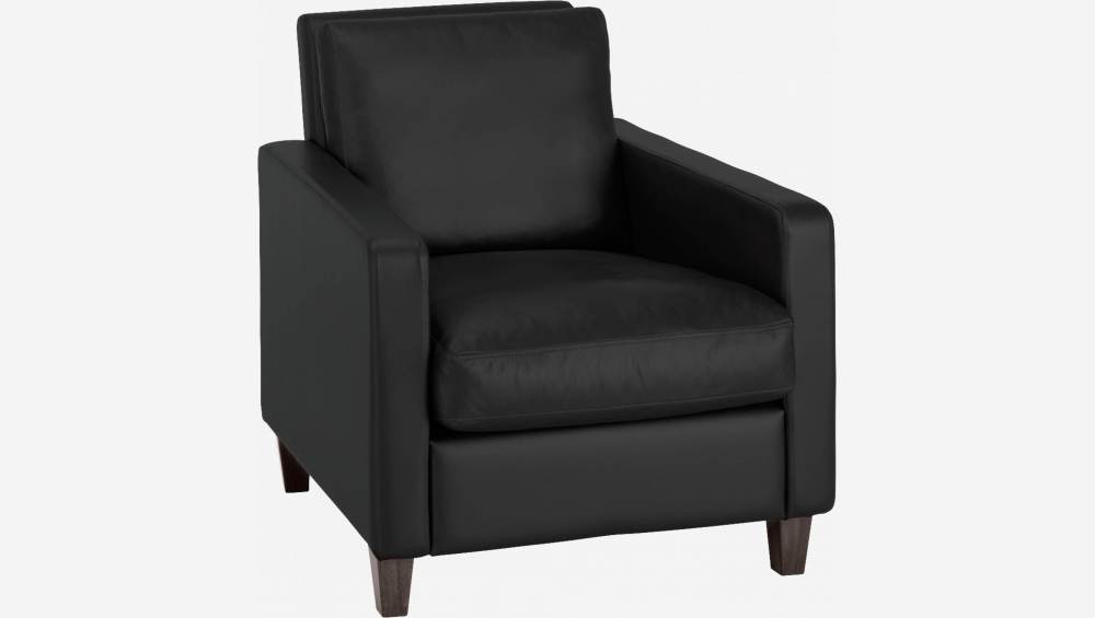 Sessel aus Leder - Schwarz - Schwarze Füße