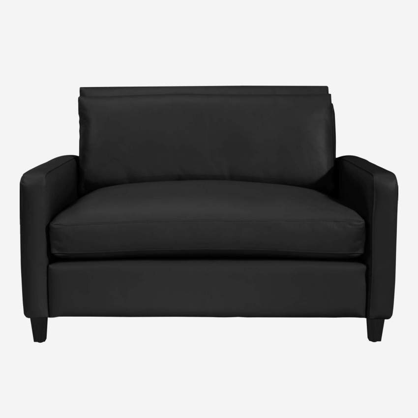 Sofá compacto de piel - Negro - Patas negras