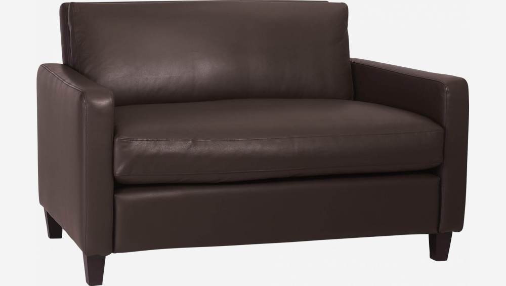 Sofá compacto de piel - Marrón - Patas negras