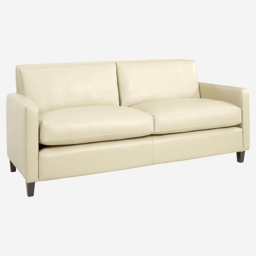 2-Sitzer-Sofa aus Leder - Naturfarben - Schwarze Füße