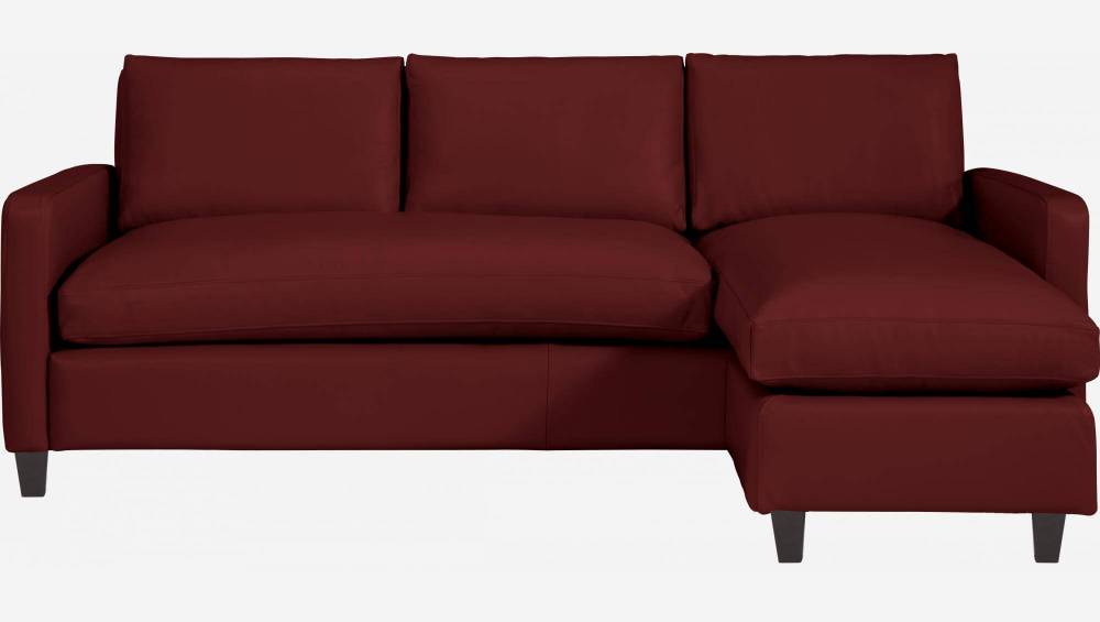 Canapé d'angle 2 places en cuir - Rouge - Pieds noirs