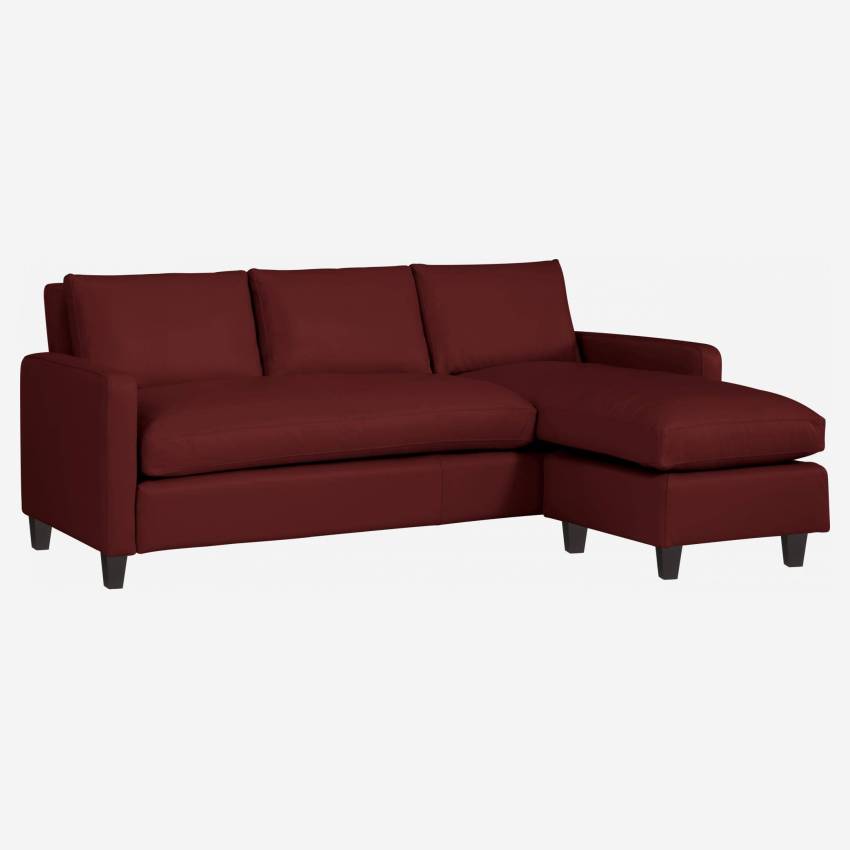 Canapé d'angle 2 places en cuir - Rouge - Pieds noirs