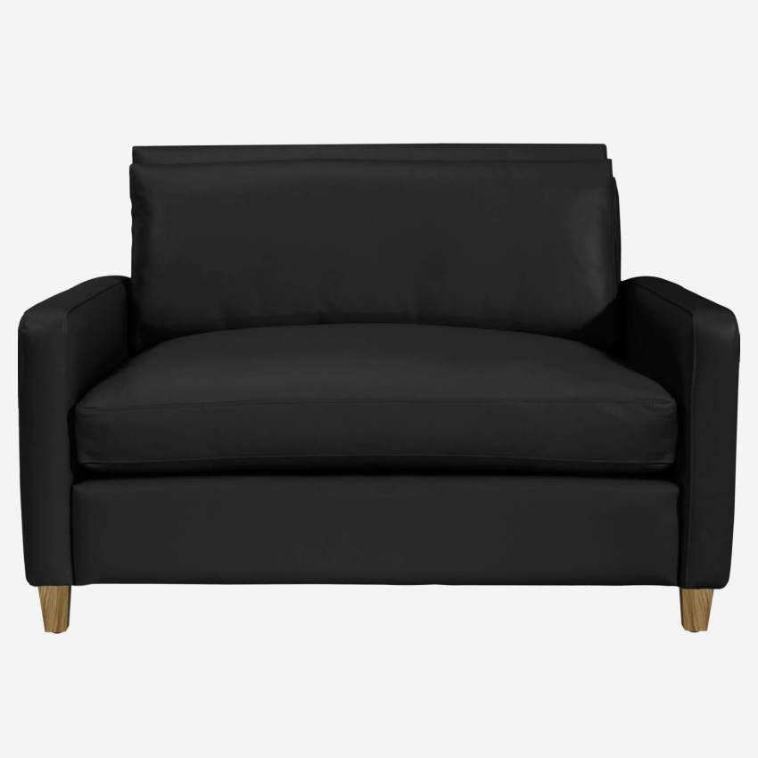 Canapé compact en cuir - Noir - Pieds chêne
