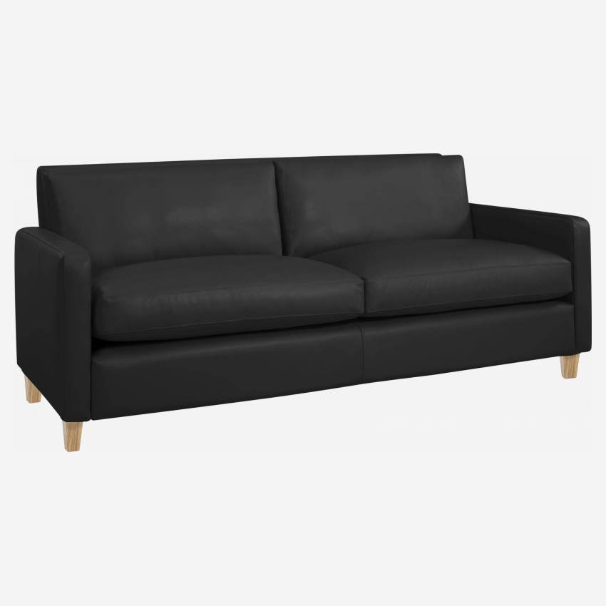 2-Sitzer-Sofa aus Leder - Schwarz - Eichenfüße