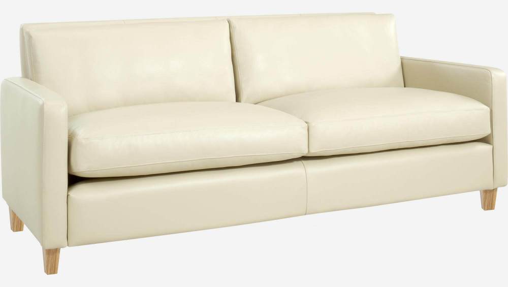 2-Sitzer-Sofa aus Leder - Naturfarben - Eichenfüße