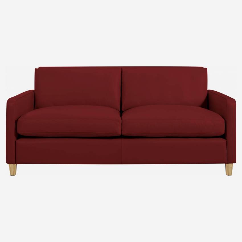 2-Sitzer-Sofa aus Leder - Rot - Eichenfüße