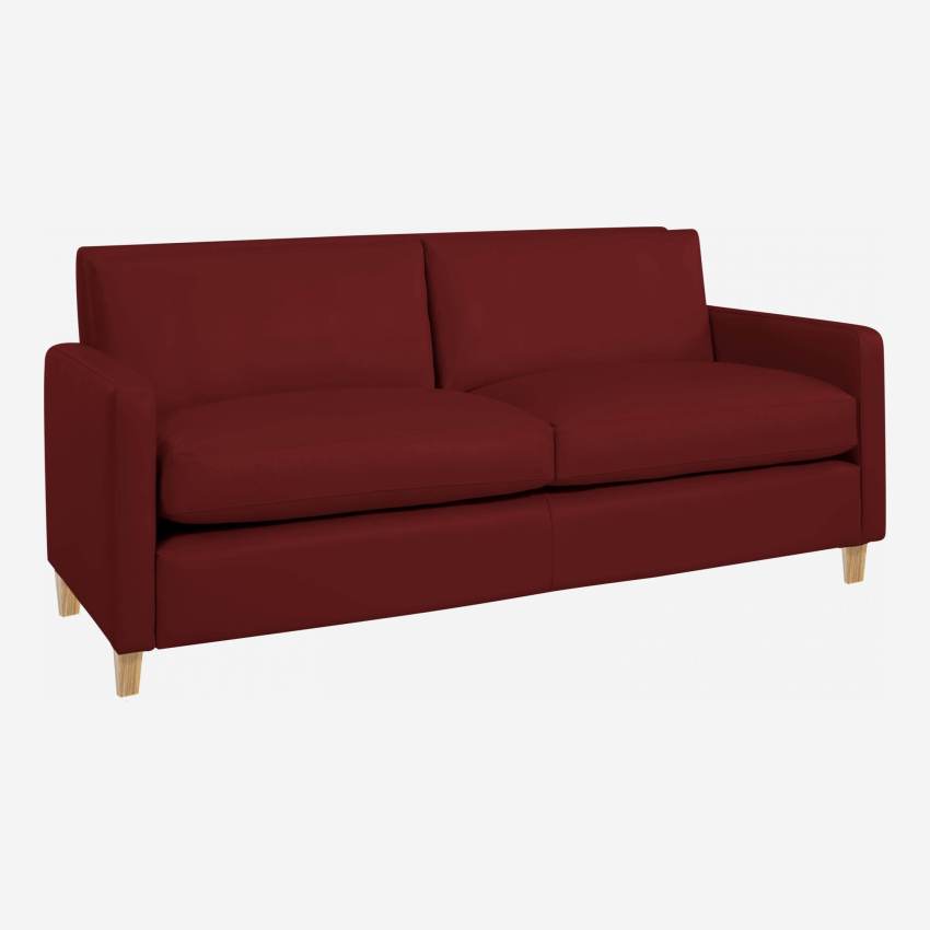 2-Sitzer-Sofa aus Leder - Rot - Eichenfüße