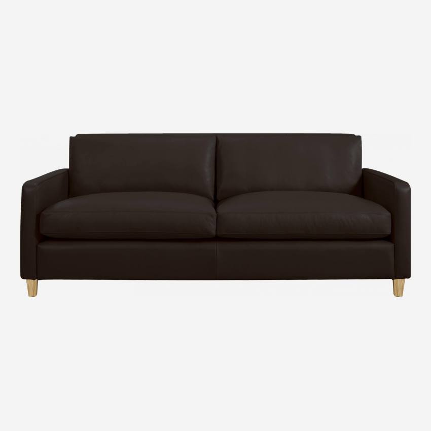 3-Sitzer-Sofa aus Leder - Braun - Eichenfüße
