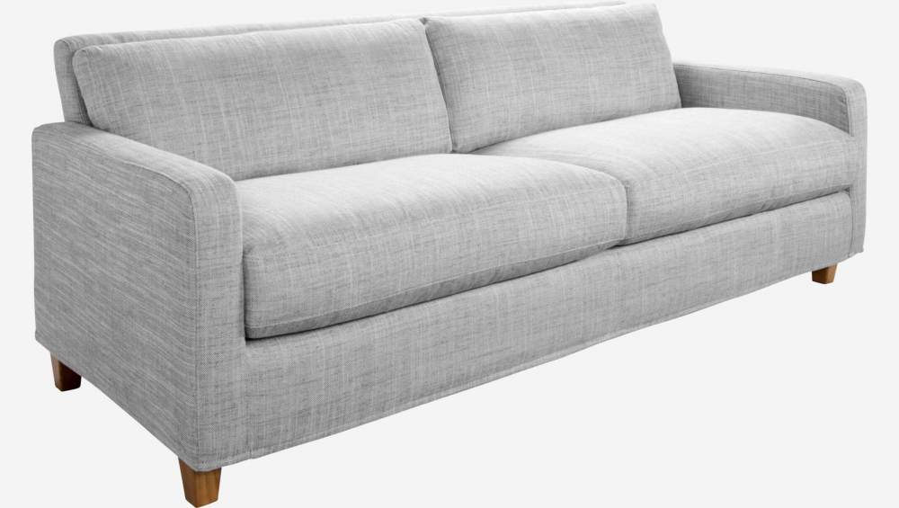 3-Sitzer-Sofa aus italienischem Stoff - Hellgrau - Eichenfüße