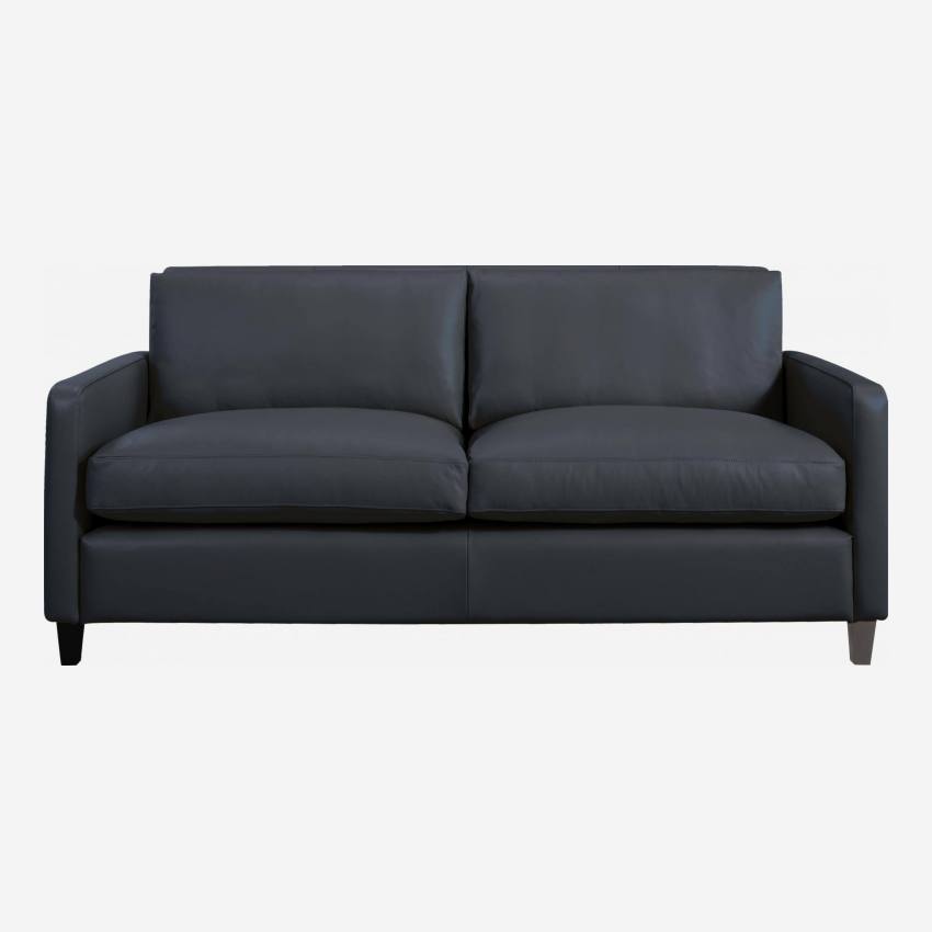 2-Sitzer-Sofa aus Leder - Blau - Schwarze Füße