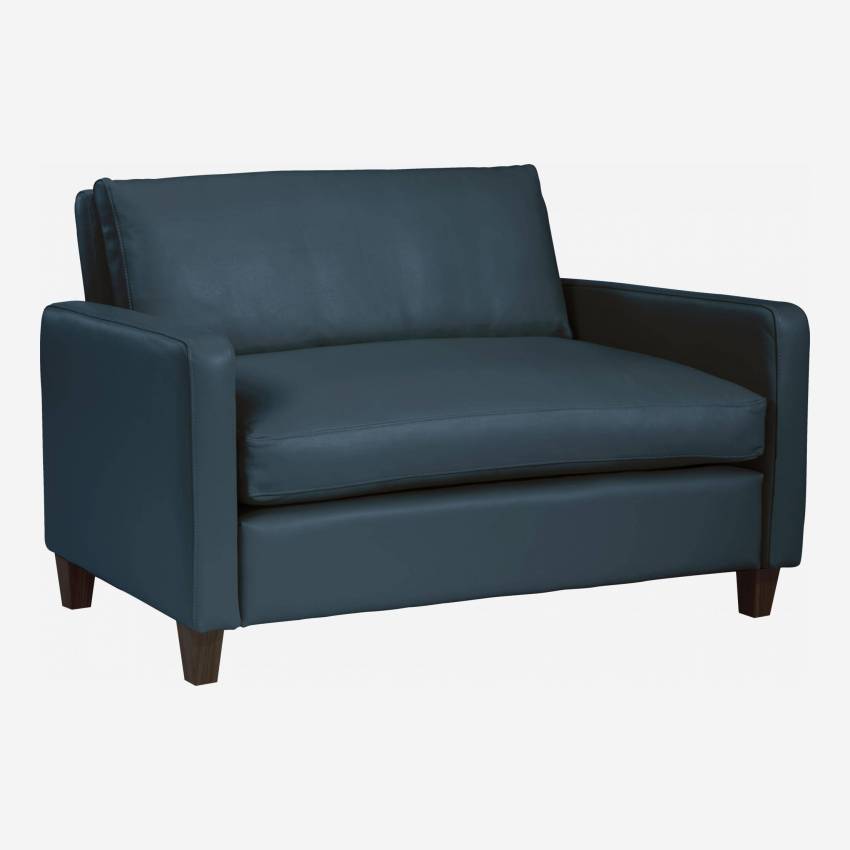 Canapé compact en cuir - Bleu - Pieds noirs