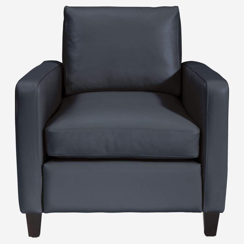 Sessel aus Leder - Blau - Schwarze Füße