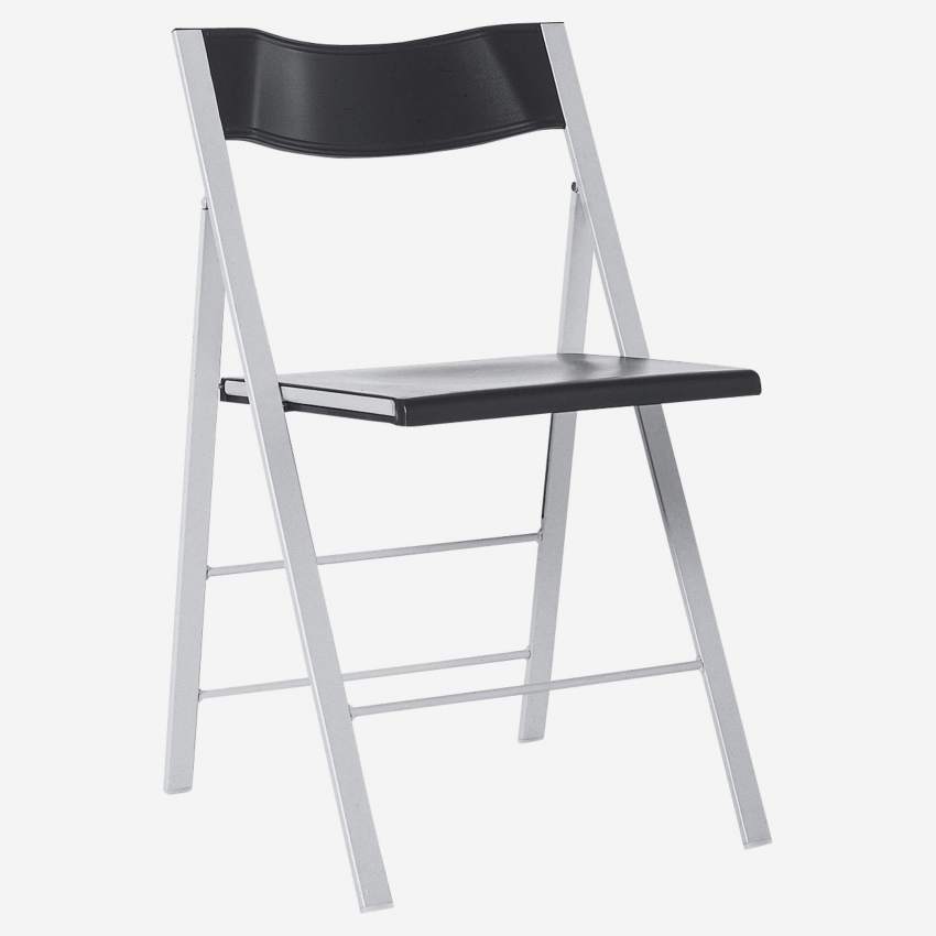 Chaise pliante en plastique gris anthracite et pieds en acier