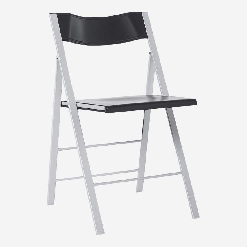 Chaise pliante en plastique gris anthracite et pieds en acier