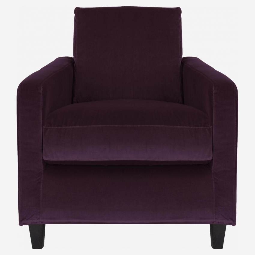 Sessel aus Samt - Violett - Schwarze Füße