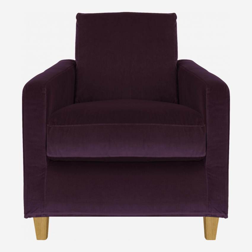 Sessel aus Samt - Violett - Eichenfüße