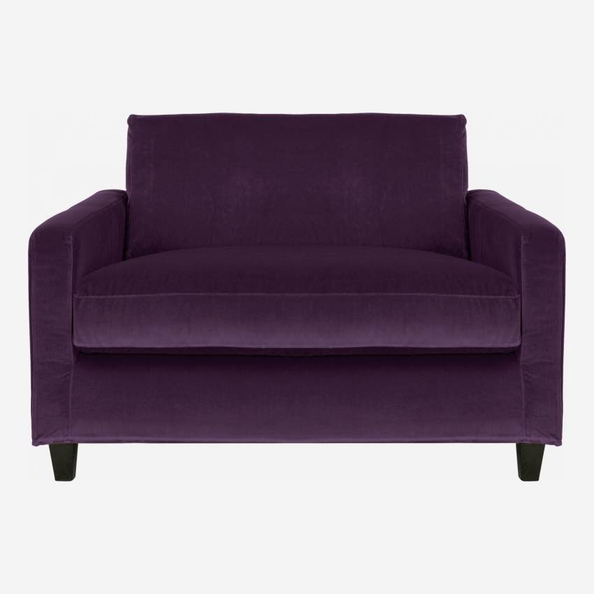 Canapé compact en velours - Violet - Pieds noirs
