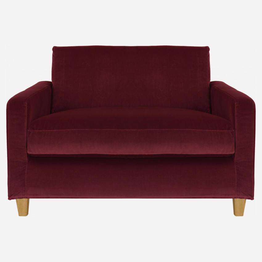 Canapé compact en velours - Rouge - Pieds chêne