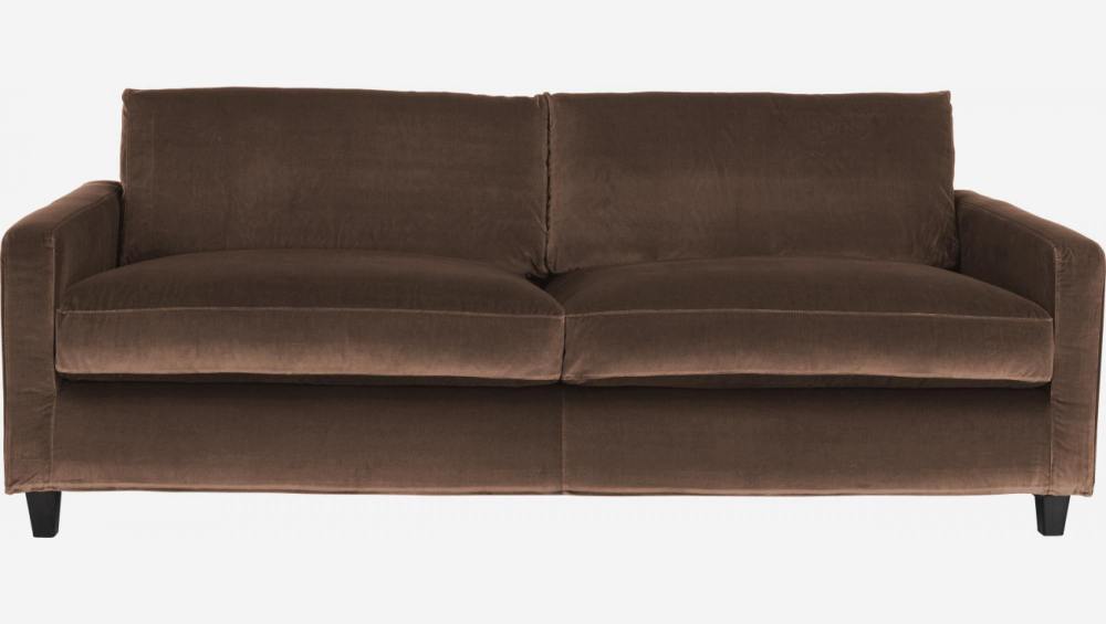 3-Sitzer-Sofa aus Samt - Maulwurfsgrau - Schwarze Füße