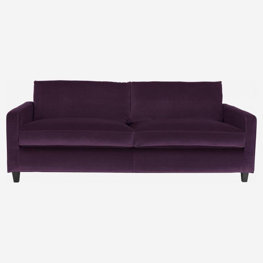 3-Sitzer-Sofa aus Samt - Violett - Schwarze Füße