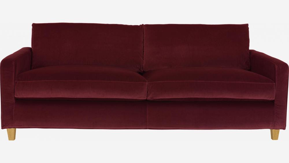 3-Sitzer-Sofa aus Samt - Rot - Eichenfüße