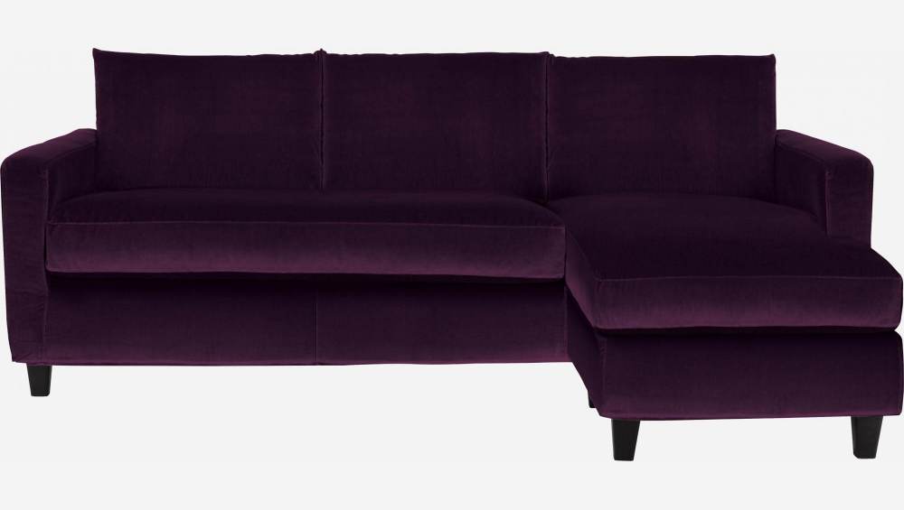 Sofá de ángulo 2 plazas de terciopelo - Violeta - Patas negras